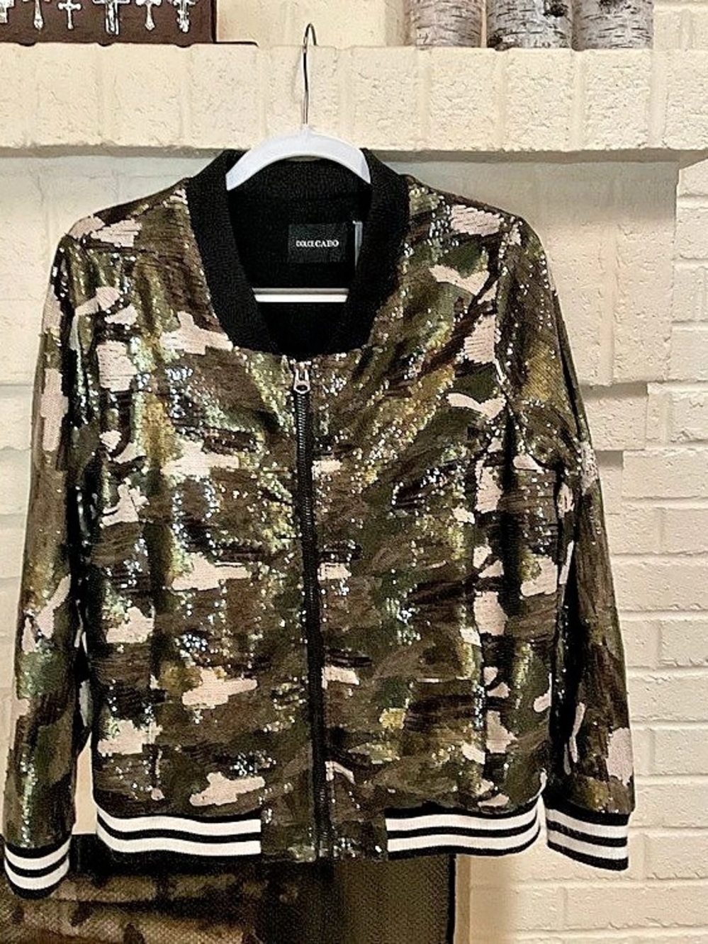 Dolce Cabo Women's Camo Sequin Bomber Jacket
